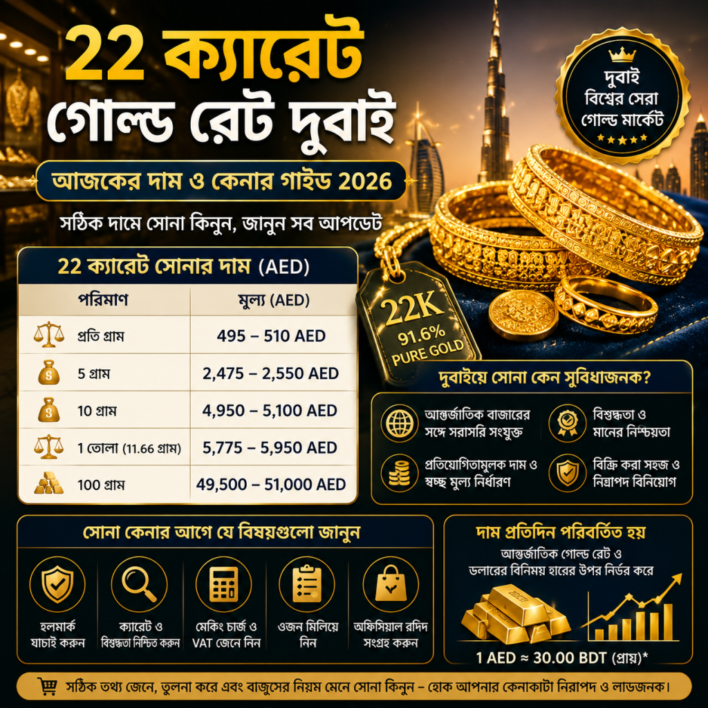 22 ক্যারেট গোল্ড রেট দুবাই