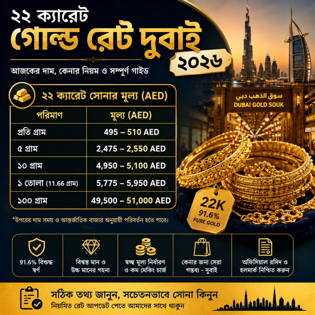দুবাই ২২ ক্যারেট সোনার দাম